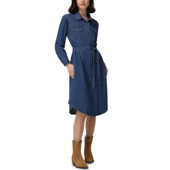 NWT Frye Women's Denim Midi Button Front Belted Dress X-Small XS - Picture 1 of 5